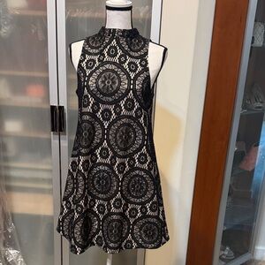 love, Fire Black Lace Mini Dress with Nude Lining